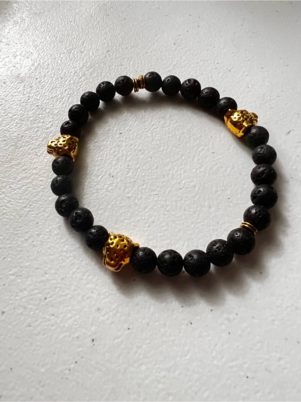 Black Lava Bead Bracelet with Gold Accents - Men Accessories